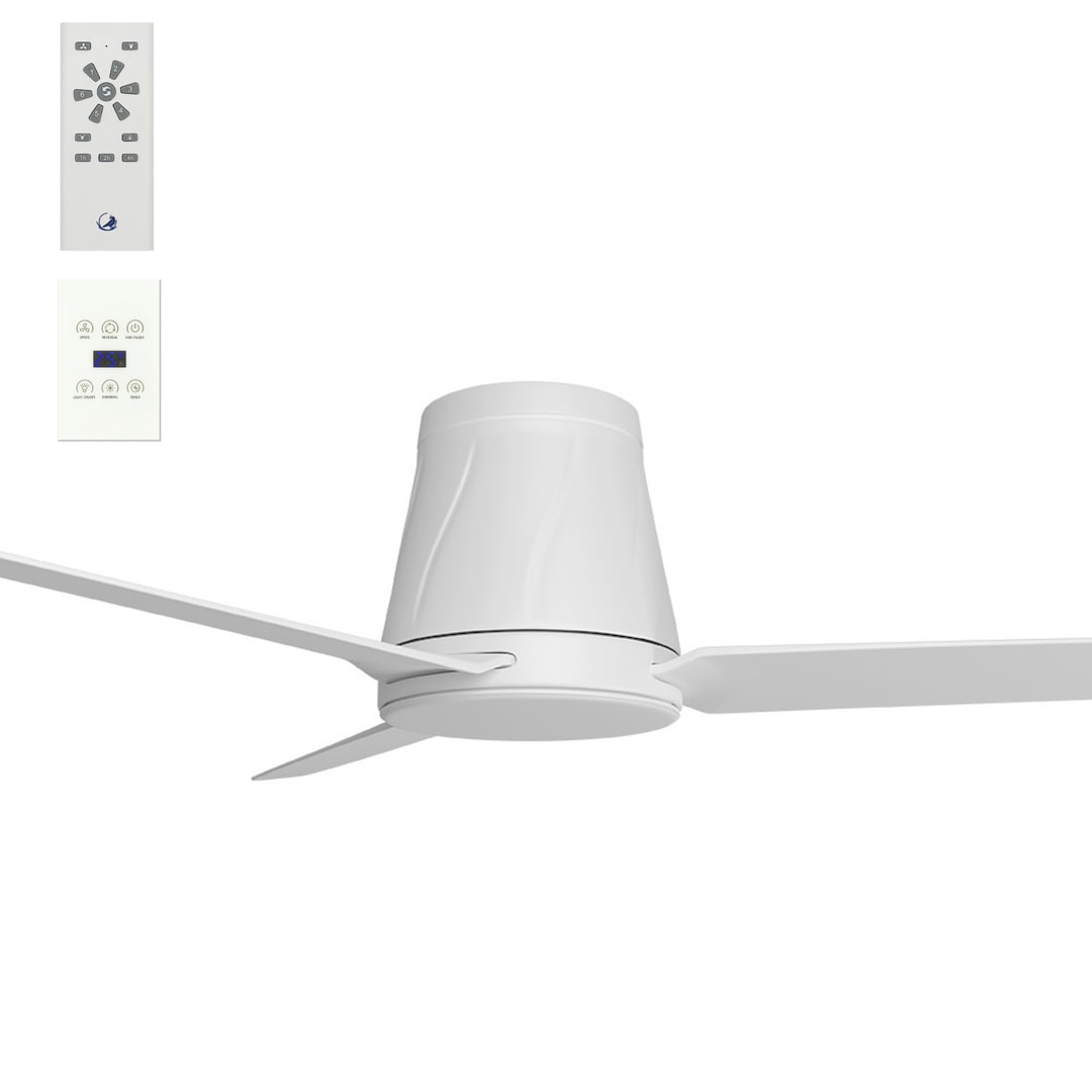 White Calibo Profile 50" (1250mm) DC Low Profile Ceiling Fan with DC Wall Controller & Remote