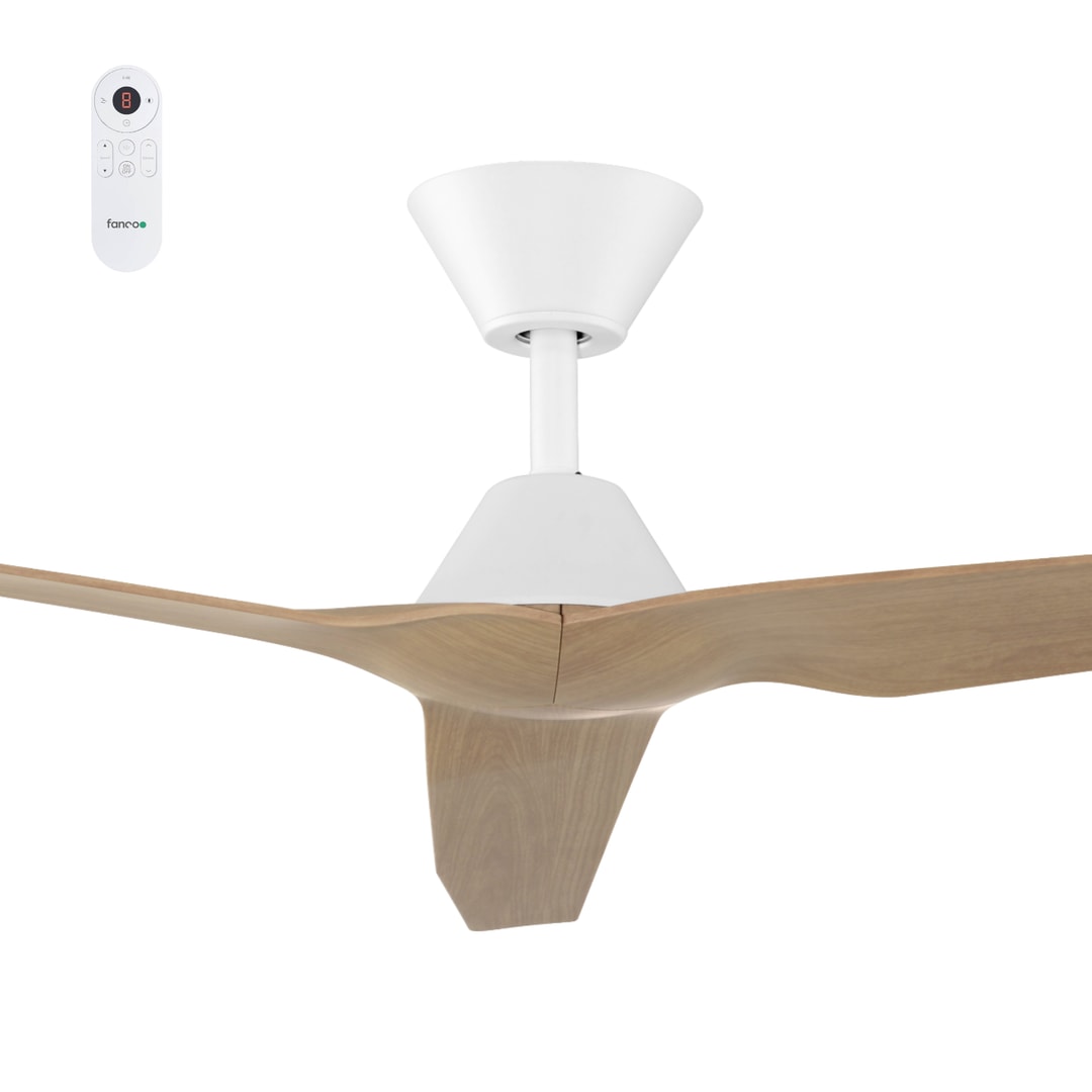 White & Beechwood Fanco Infinity-iD 48" Smart DC Ceiling Fan with Remote